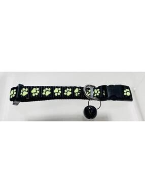 Black Cat Collar Jingle Bell Paw Print Brand New